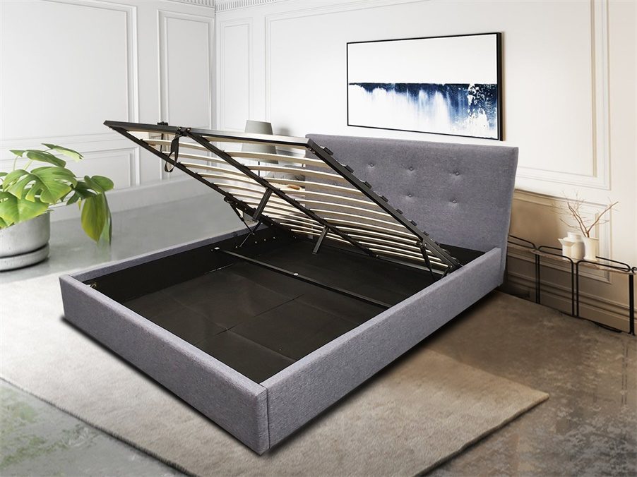 Button Upholstered Gas Lift Bed Frame with Storage