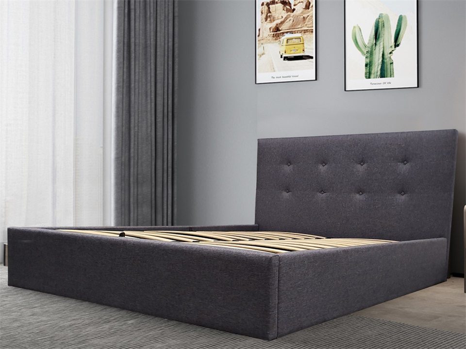 Button Upholstered Gas Lift Bed Frame with Storage