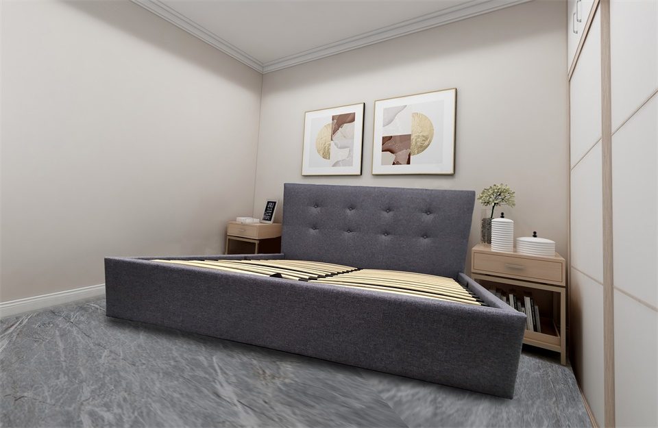 Button Upholstered Gas Lift Bed Frame with Storage