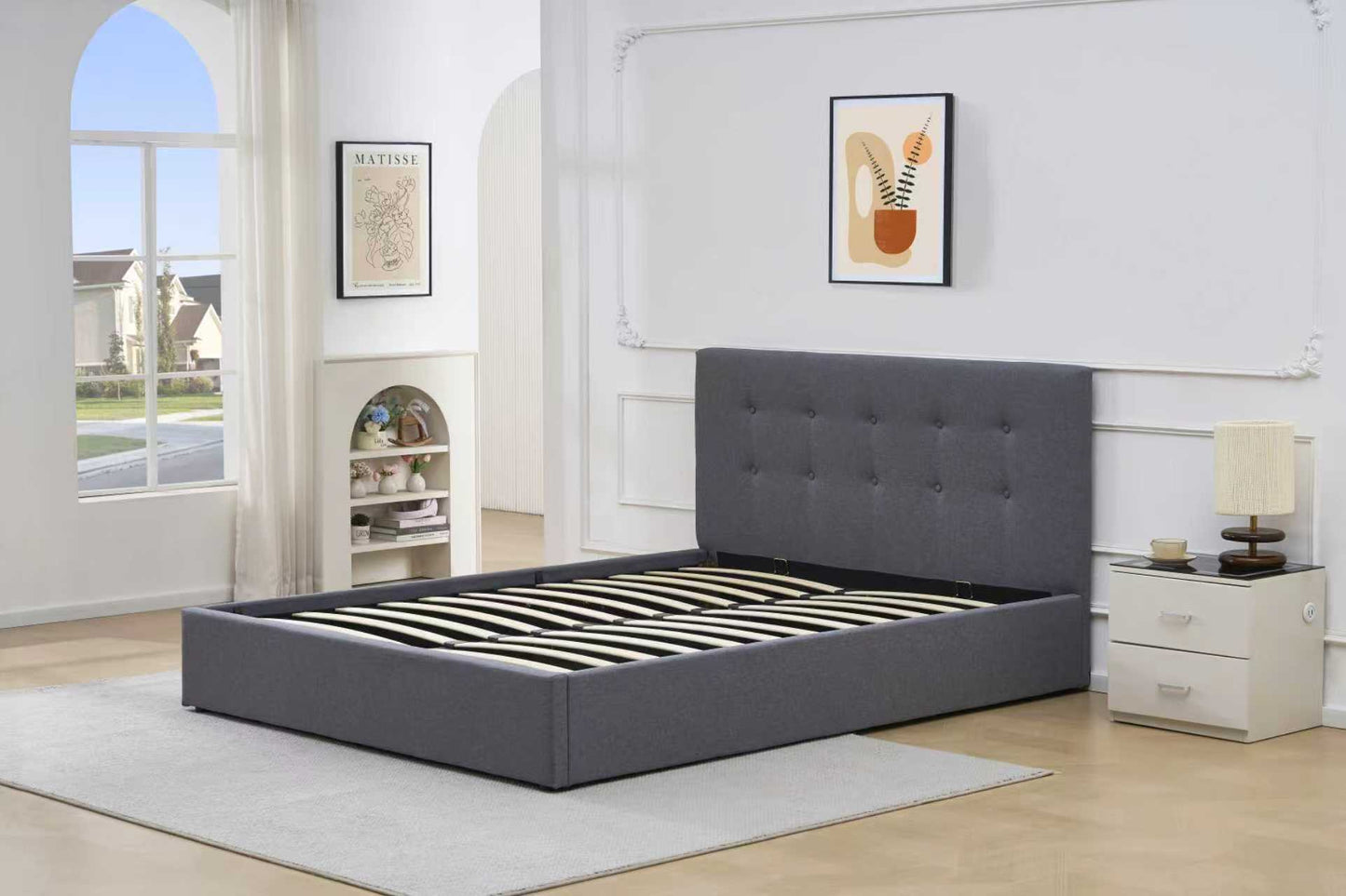 Button Upholstered  Gas Lift Bed Frame with Storage
