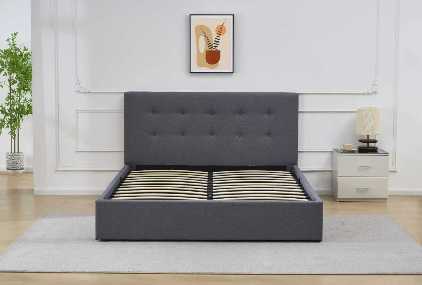 Button Upholstered  Gas Lift Bed Frame with Storage